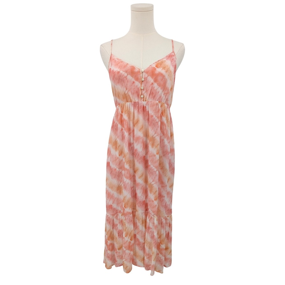 Rails‎ Poetry Peach Pink Tie-Dye Maxi Dress XS Spaghetti Strap Boho Ruffle Hem